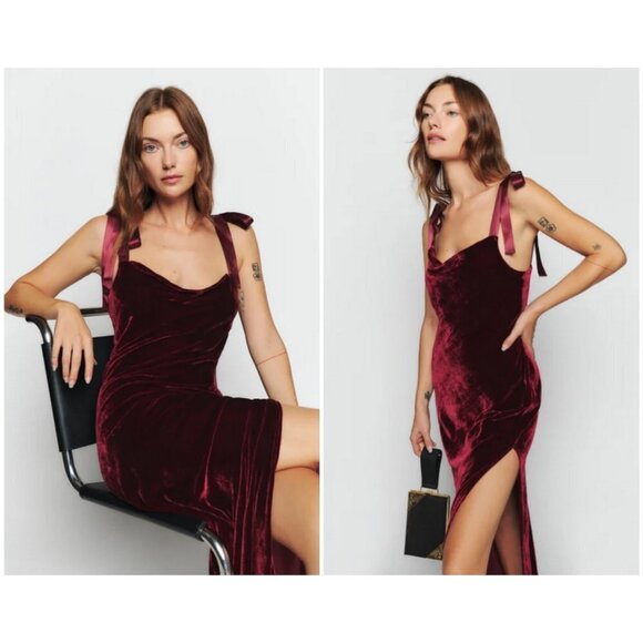 💕REFORMATION💕 Nya Velvet Dress ~ Chianti Dark Red 6 NWT